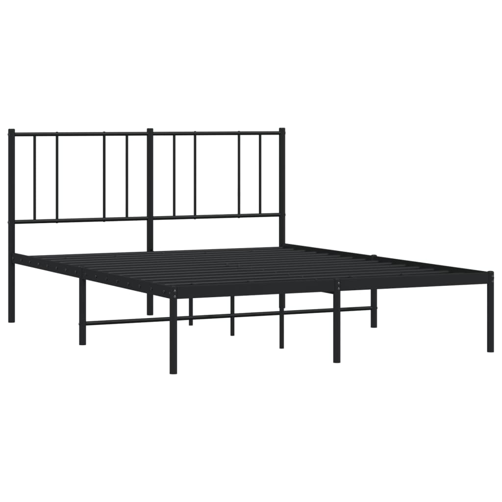 Metal Bed Frame with Headboard Black 153x203 cm Queen Size