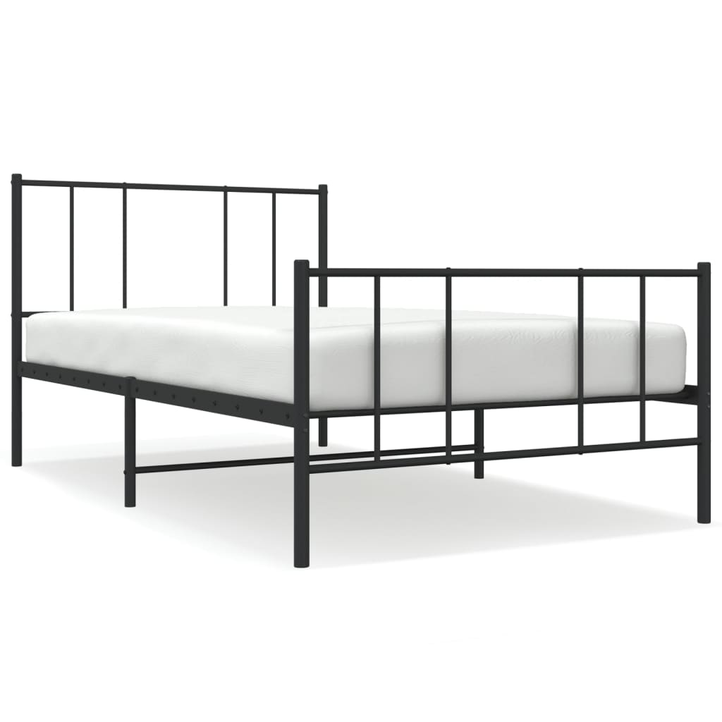 Metal Bed Frame with Headboard and Footboard Black 106x203 cm King Single Size