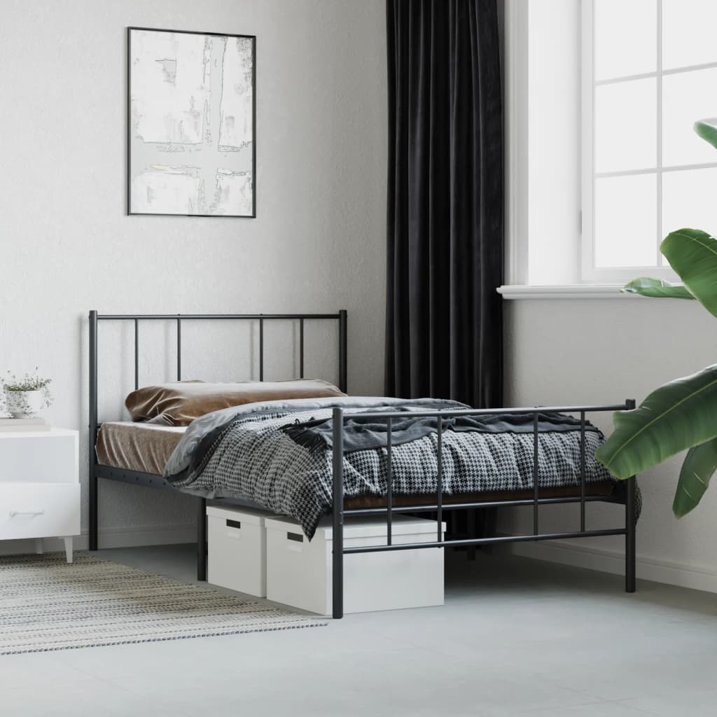 Metal Bed Frame with Headboard and Footboard Black 106x203 cm King Single Size