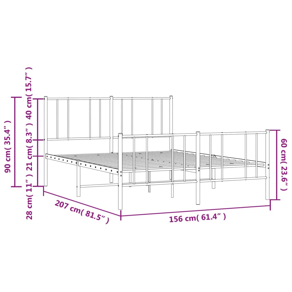 Metal Bed Frame with Headboard and Footboard Black 153x203 cm Queen Size