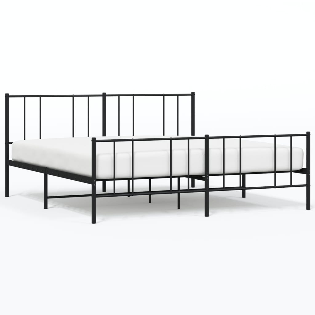 Metal Bed Frame with Headboard and Footboard Black 183x203 cm King Size