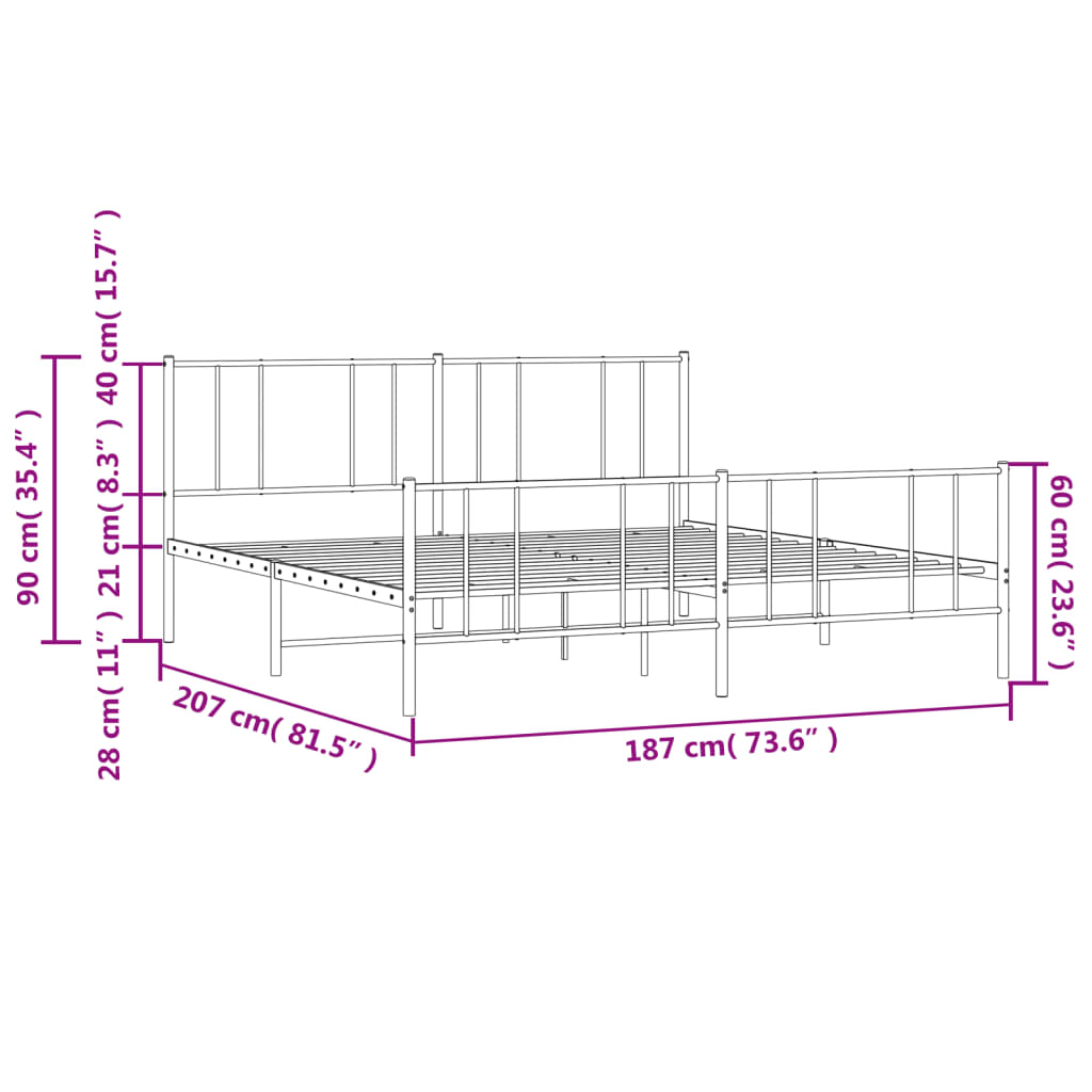 Metal Bed Frame with Headboard and Footboard Black 183x203 cm King Size