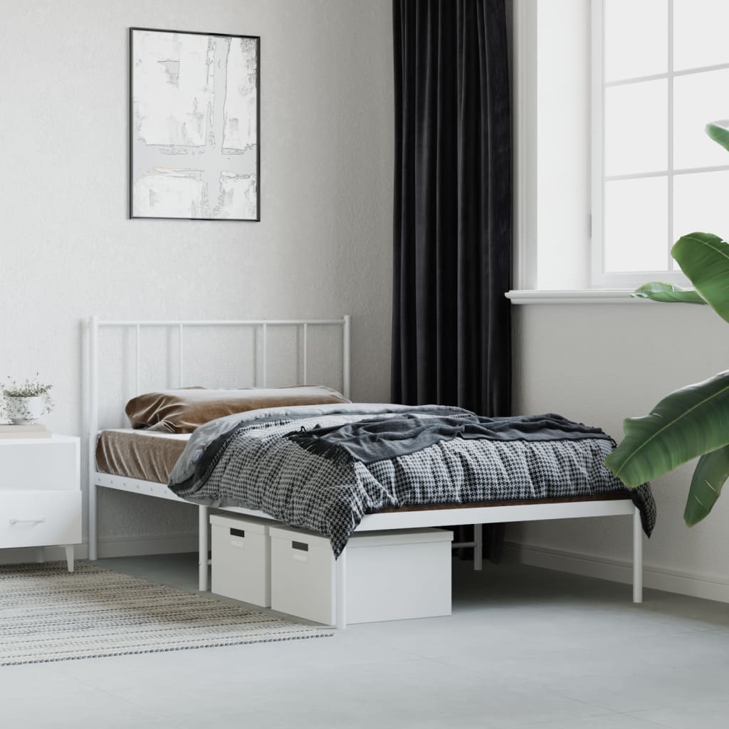 Metal Bed Frame with Headboard White 106x203 cm King Single Size