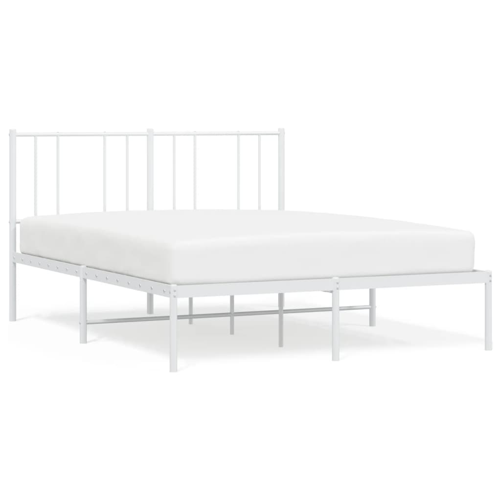 Metal Bed Frame with Headboard White 153x203 cm Queen Size