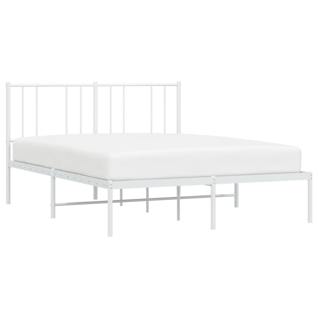 Metal Bed Frame with Headboard White 153x203 cm Queen Size