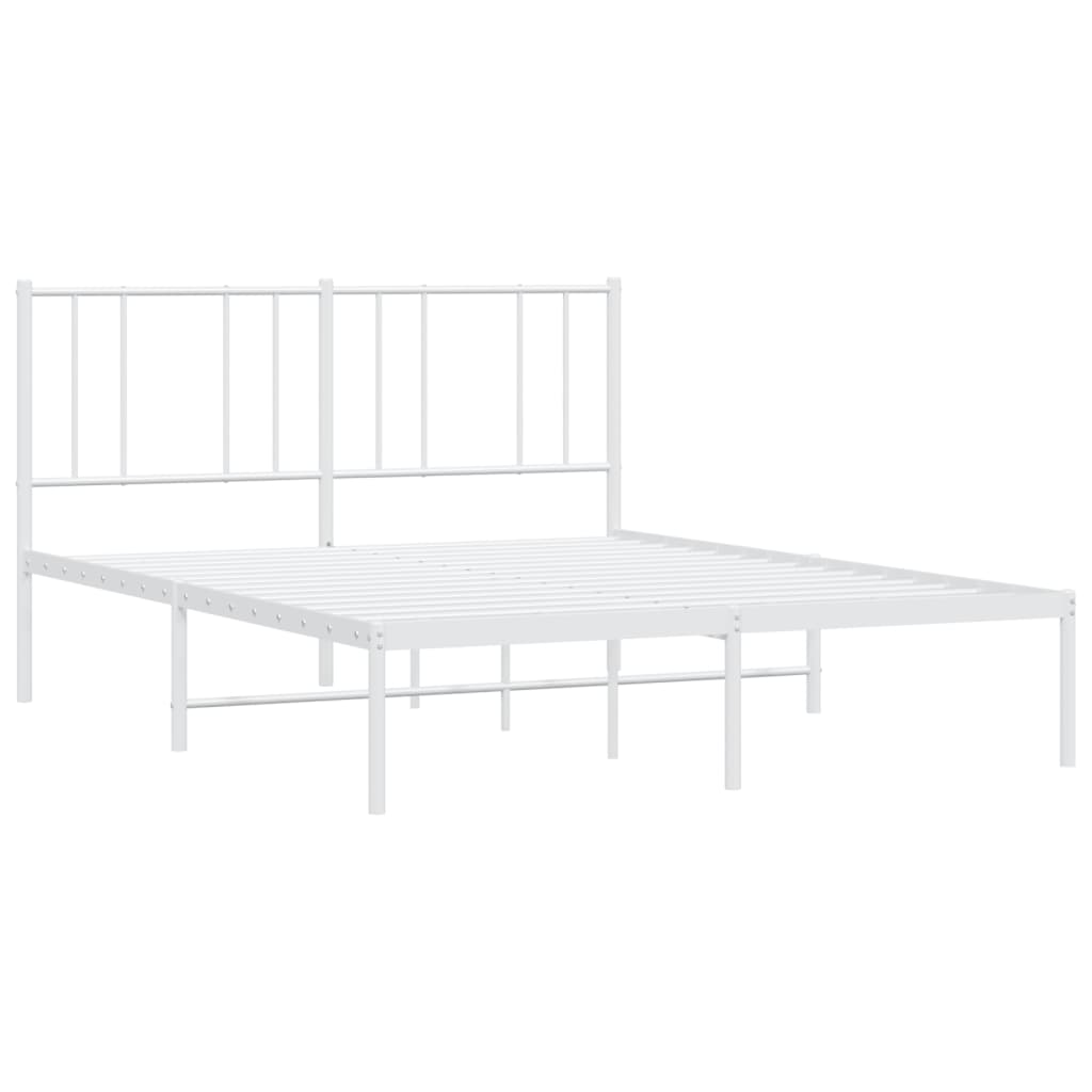 Metal Bed Frame with Headboard White 153x203 cm Queen Size