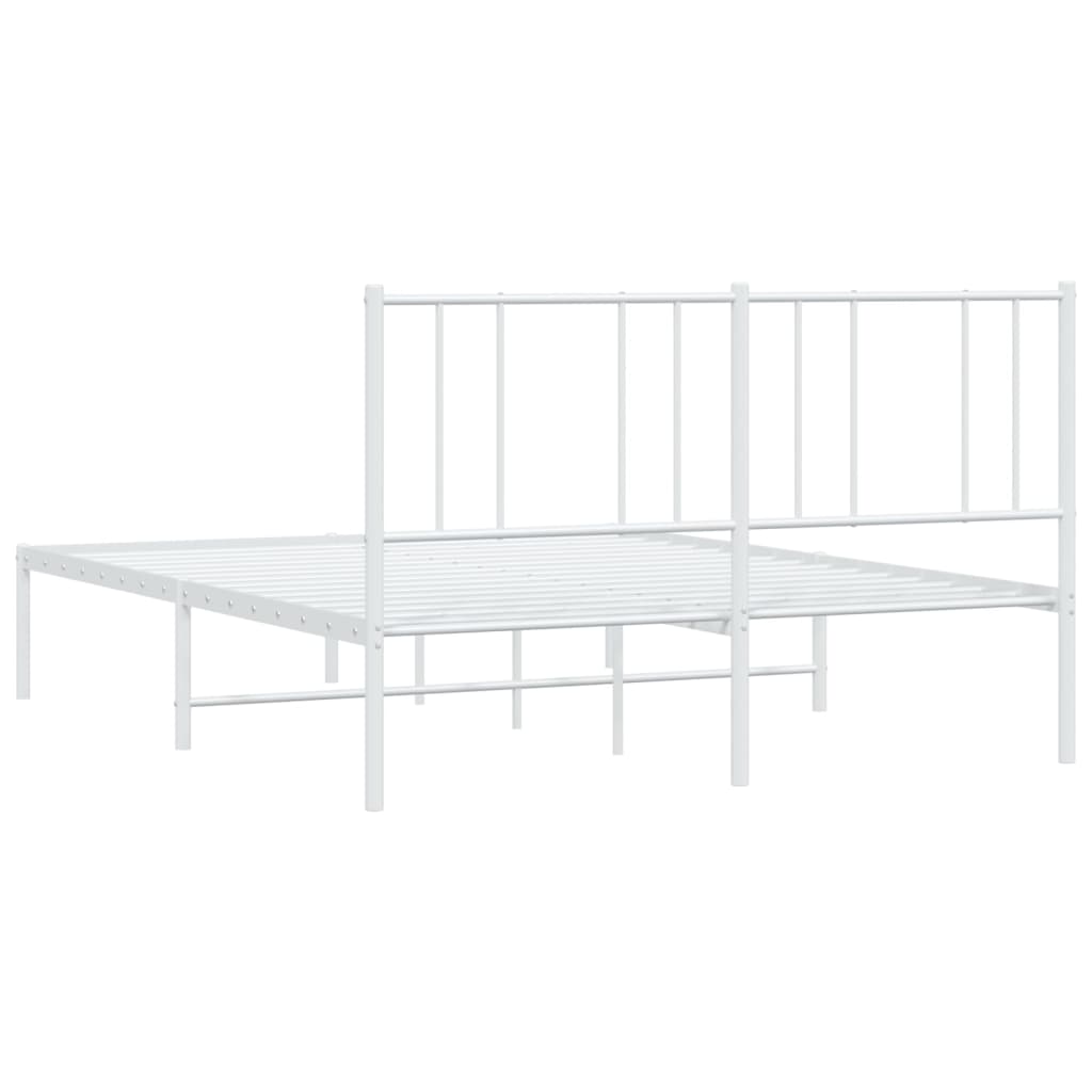 Metal Bed Frame with Headboard White 153x203 cm Queen Size