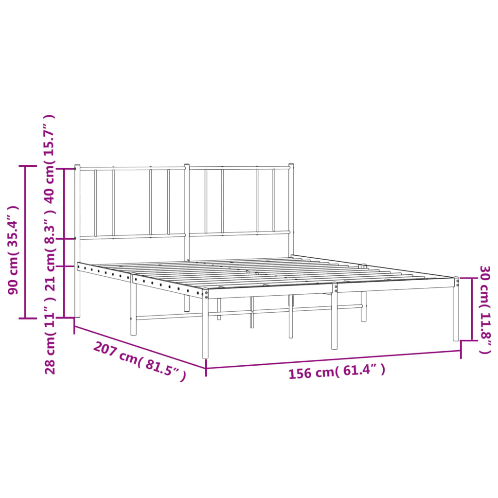 Metal Bed Frame with Headboard White 153x203 cm Queen Size