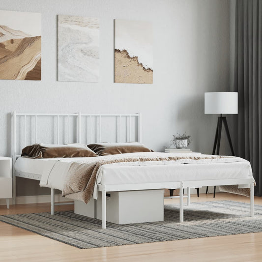 Metal Bed Frame with Headboard White 153x203 cm Queen Size