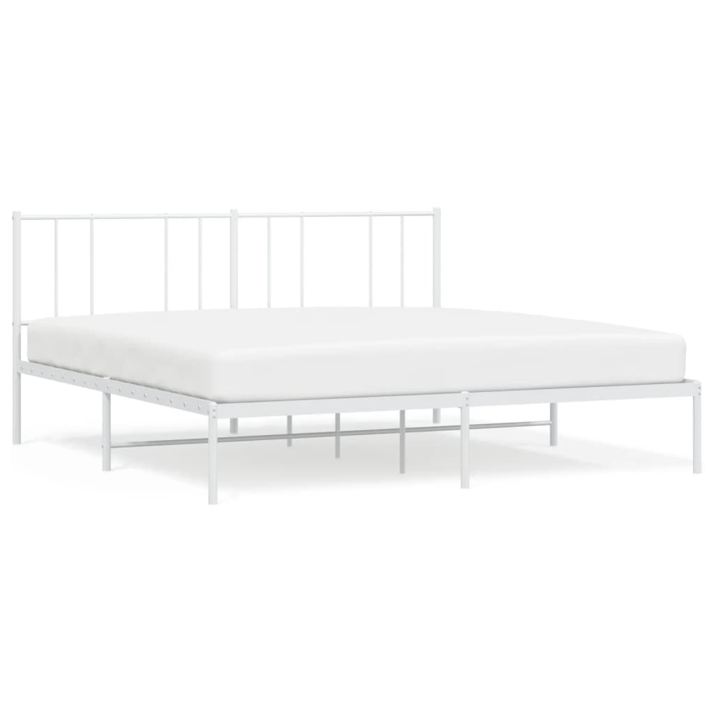 Metal Bed Frame with Headboard White 183x203 cm King Size