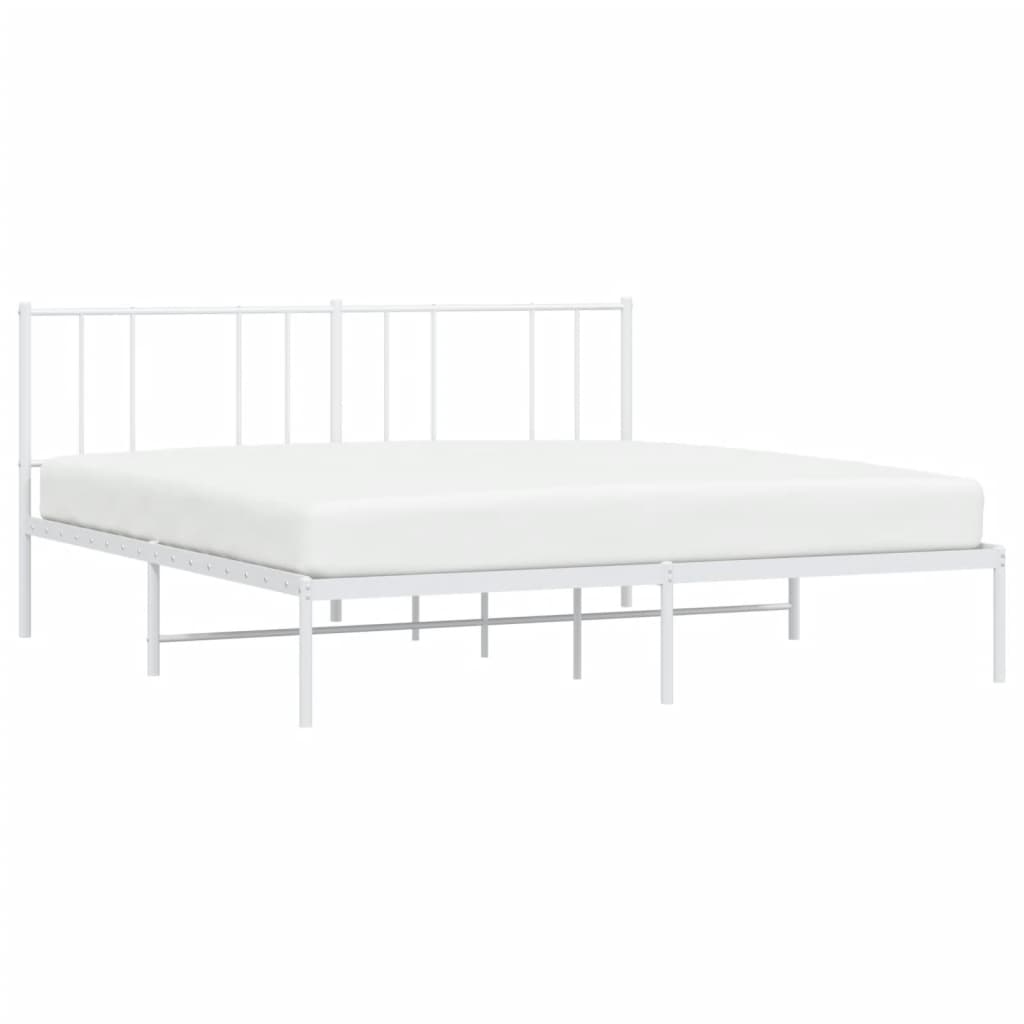 Metal Bed Frame with Headboard White 183x203 cm King Size