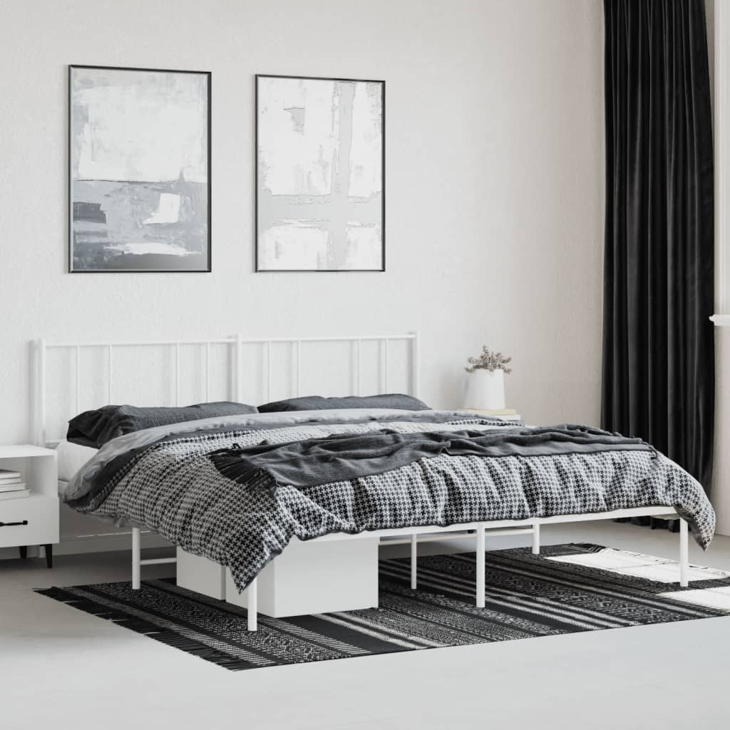 Metal Bed Frame with Headboard White 183x203 cm King Size