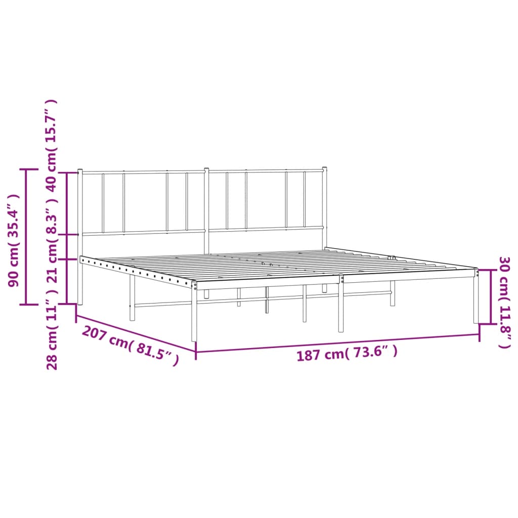 Metal Bed Frame with Headboard White 183x203 cm King Size