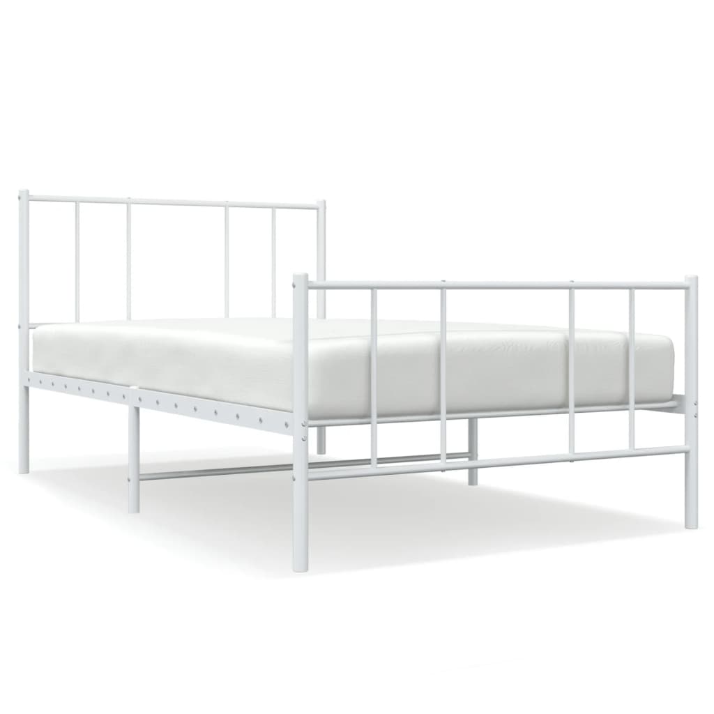 Metal Bed Frame with Headboard and Footboard White 106x203 cm King Single Size