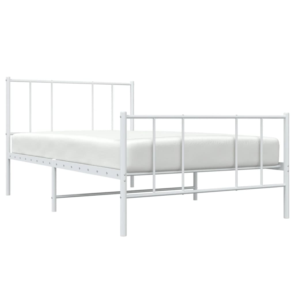 Metal Bed Frame with Headboard and Footboard White 106x203 cm King Single Size