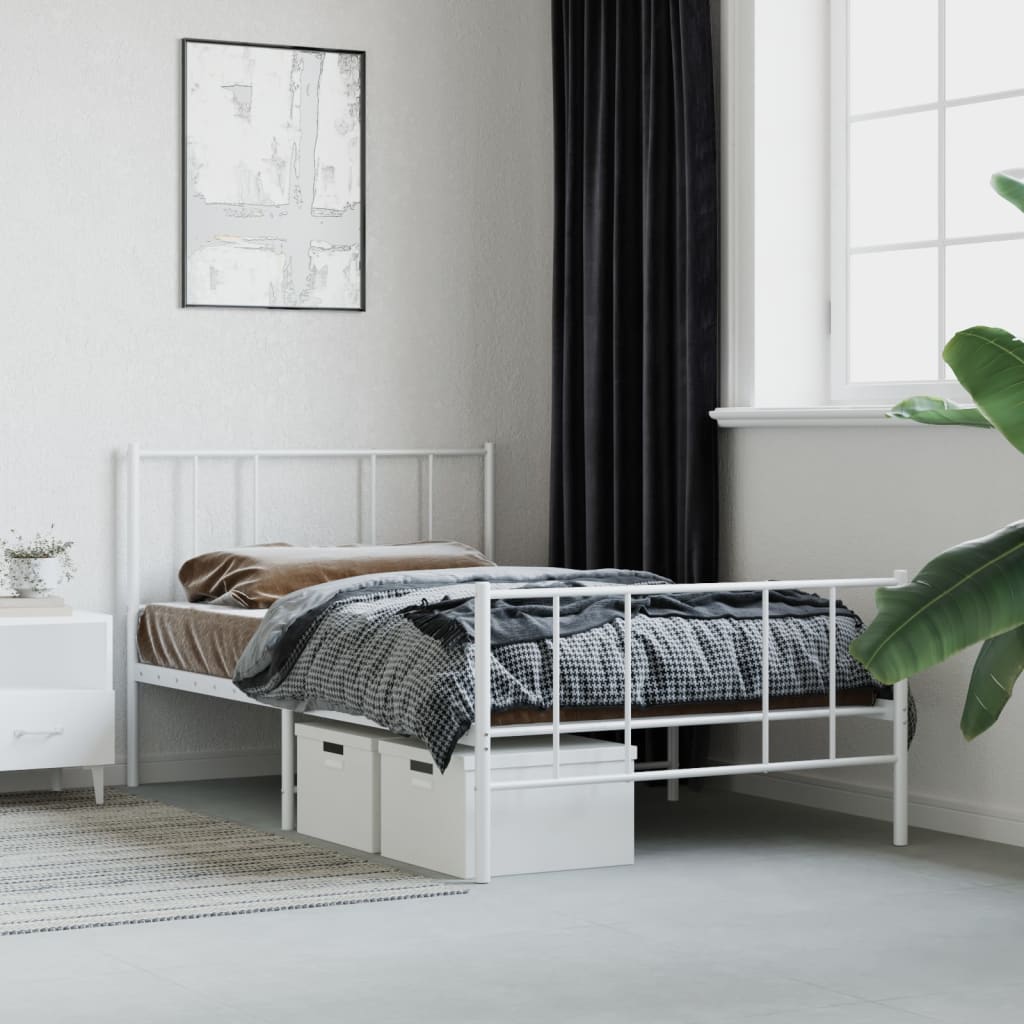 Metal Bed Frame with Headboard and Footboard White 106x203 cm King Single Size