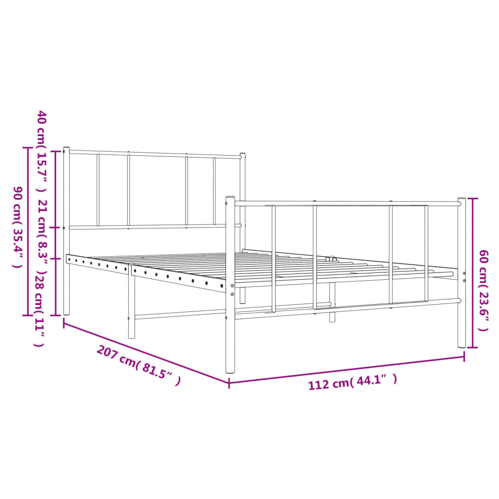 Metal Bed Frame with Headboard and Footboard White 106x203 cm King Single Size