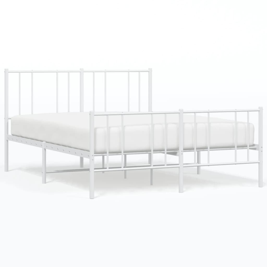 Metal Bed Frame with Headboard and Footboard White 153x203 cm Queen Size