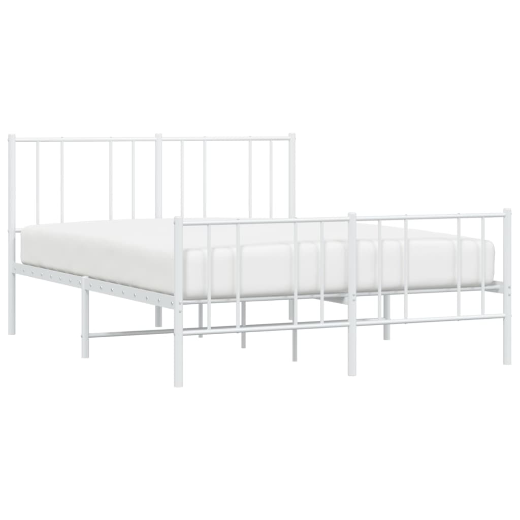 Metal Bed Frame with Headboard and Footboard White 153x203 cm Queen Size