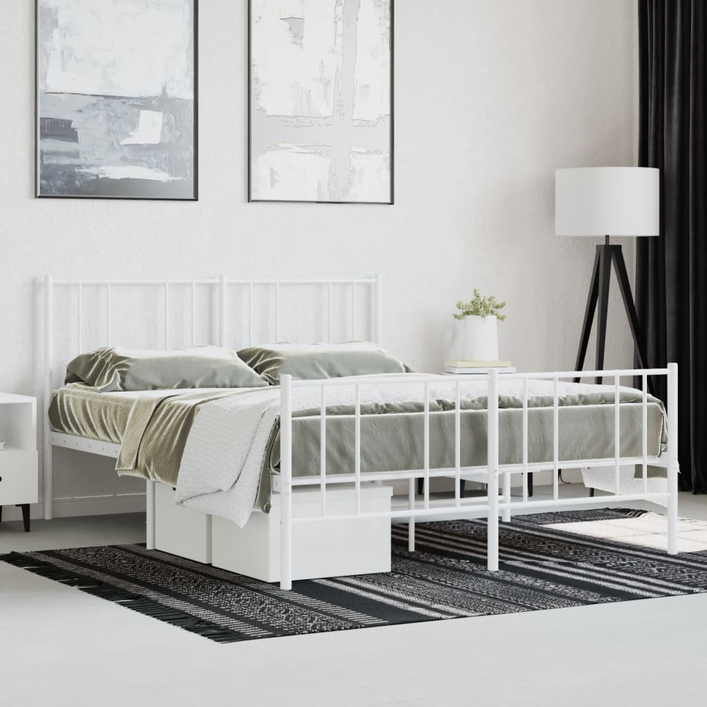 Metal Bed Frame with Headboard and Footboard White 153x203 cm Queen Size