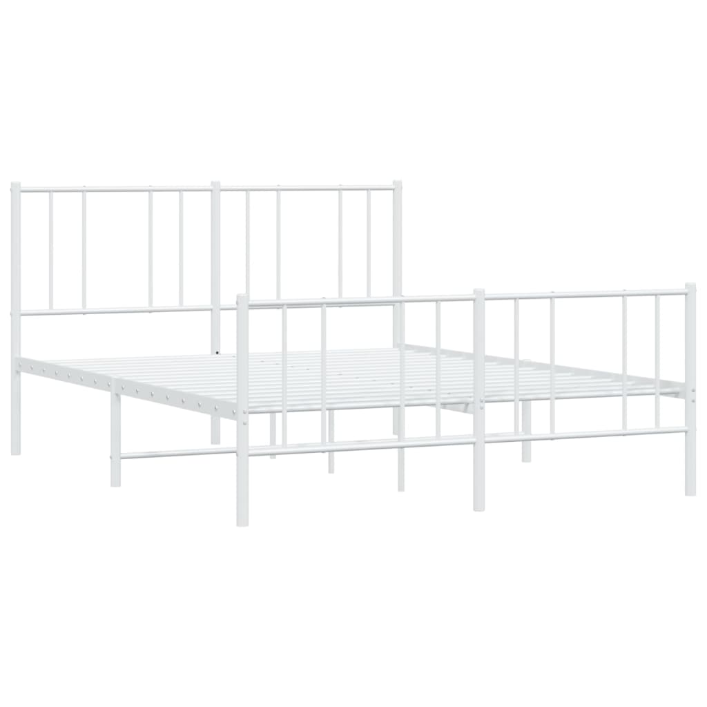 Metal Bed Frame with Headboard and Footboard White 153x203 cm Queen Size