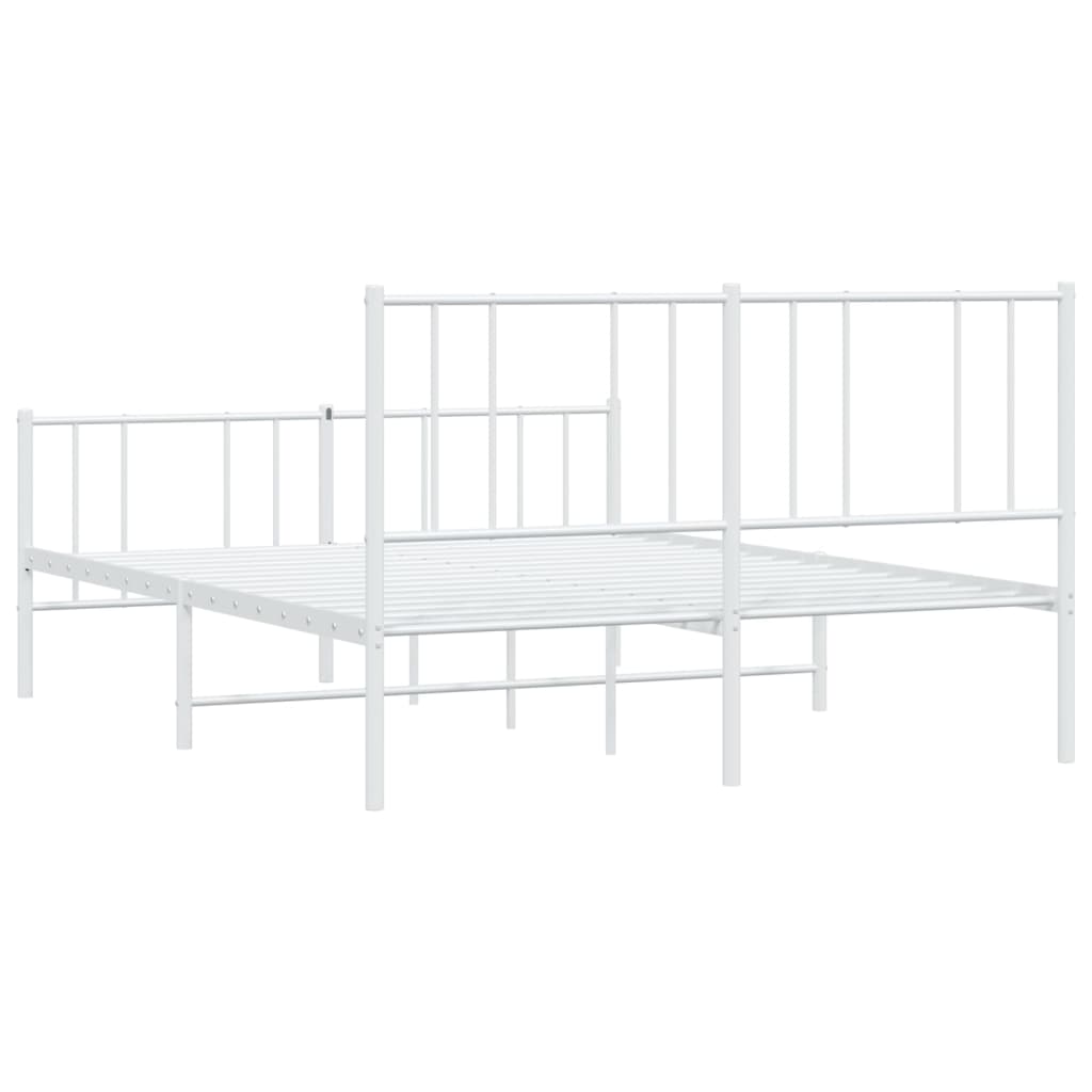 Metal Bed Frame with Headboard and Footboard White 153x203 cm Queen Size