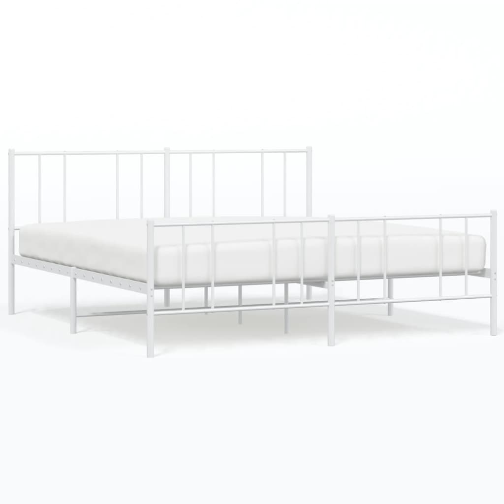 Metal Bed Frame with Headboard and Footboard White 183x203 cm King Size