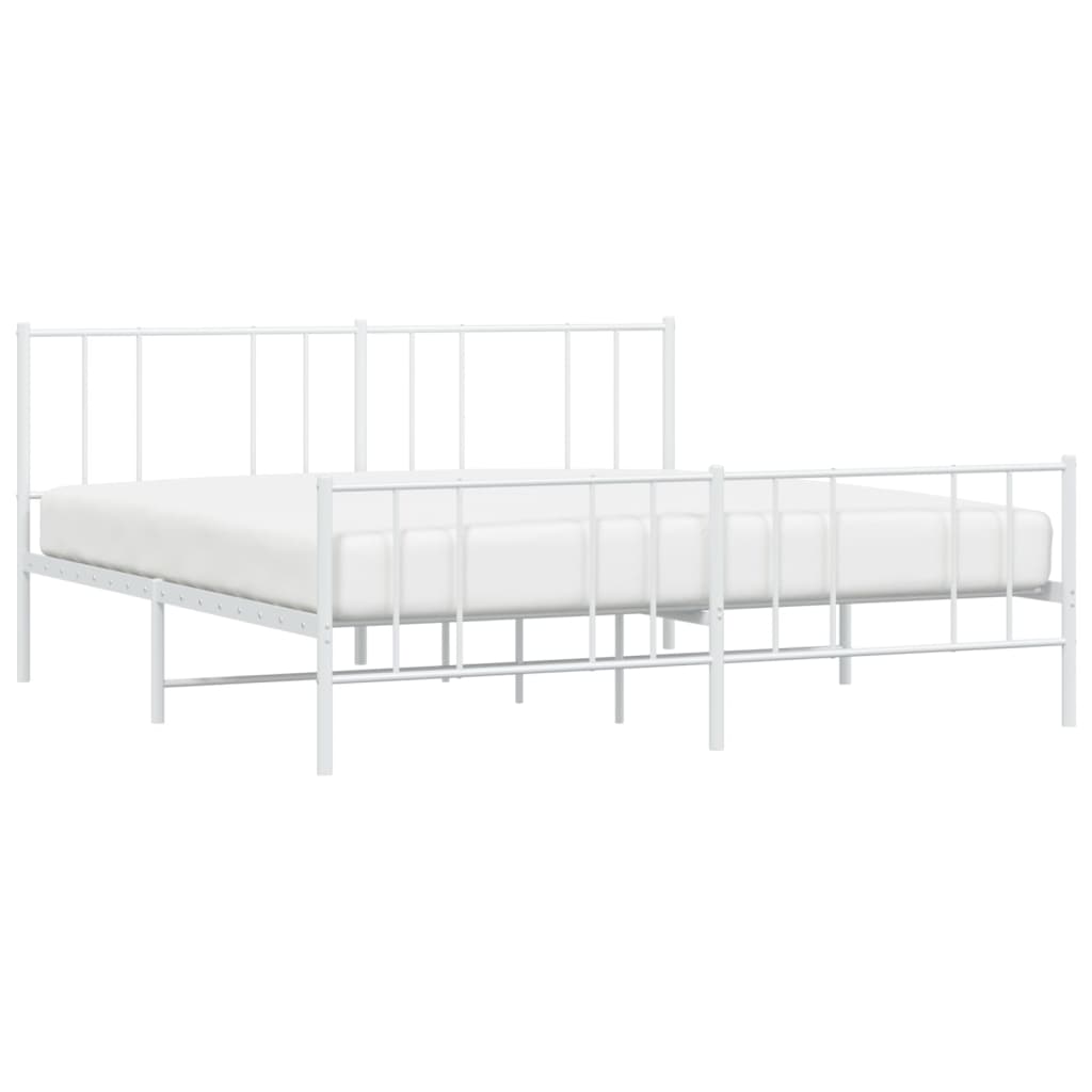 Metal Bed Frame with Headboard and Footboard White 183x203 cm King Size