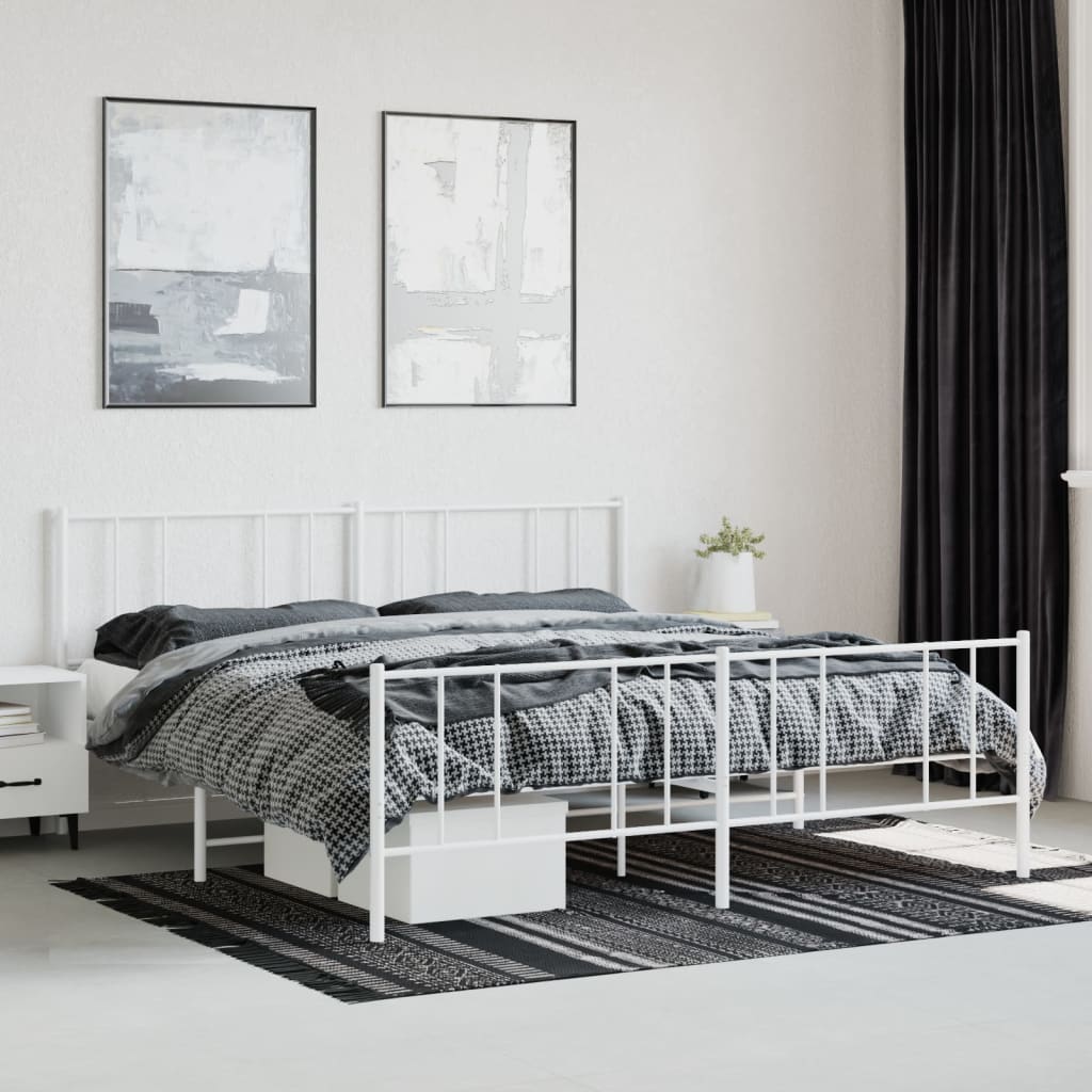 Metal Bed Frame with Headboard and Footboard White 183x203 cm King Size