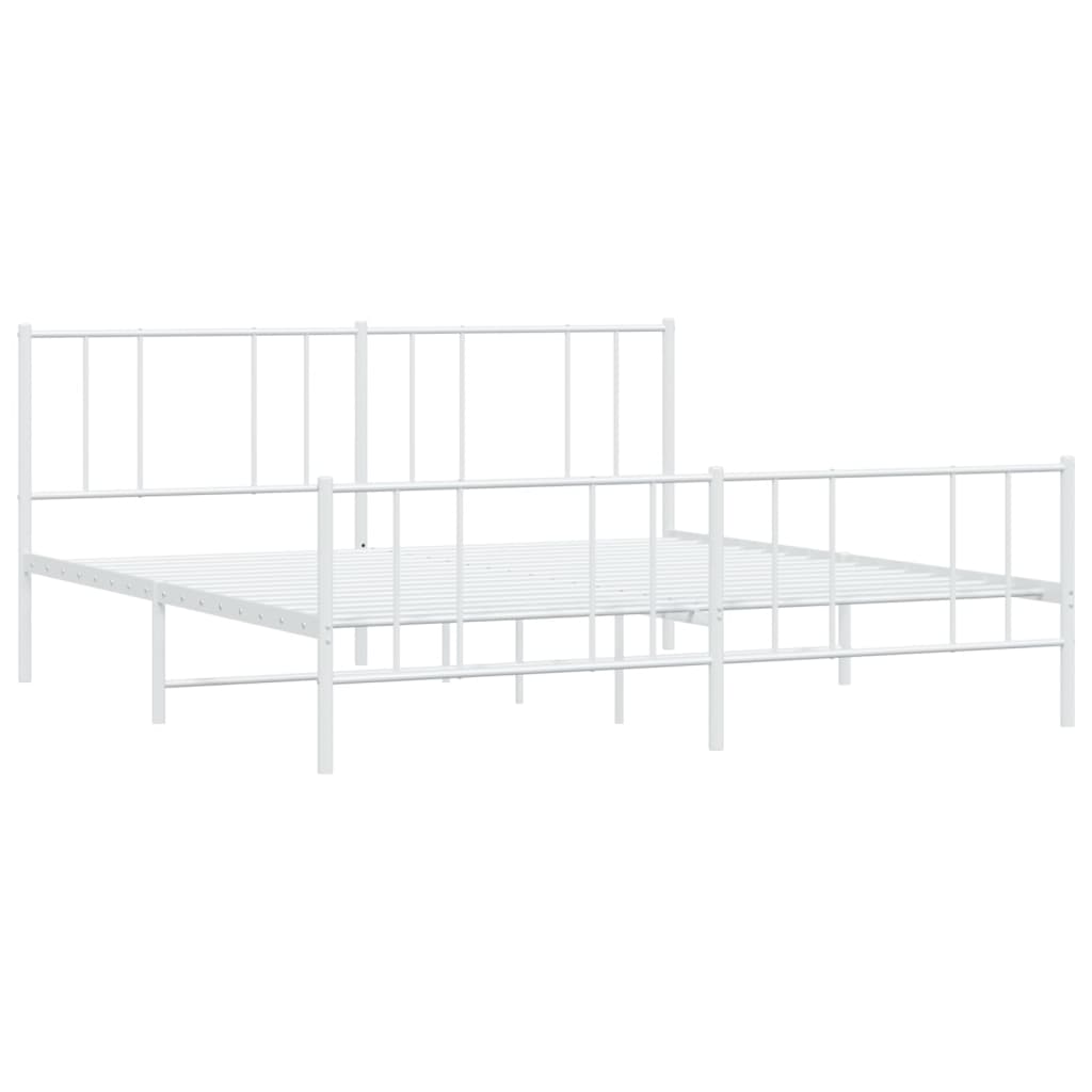 Metal Bed Frame with Headboard and Footboard White 183x203 cm King Size