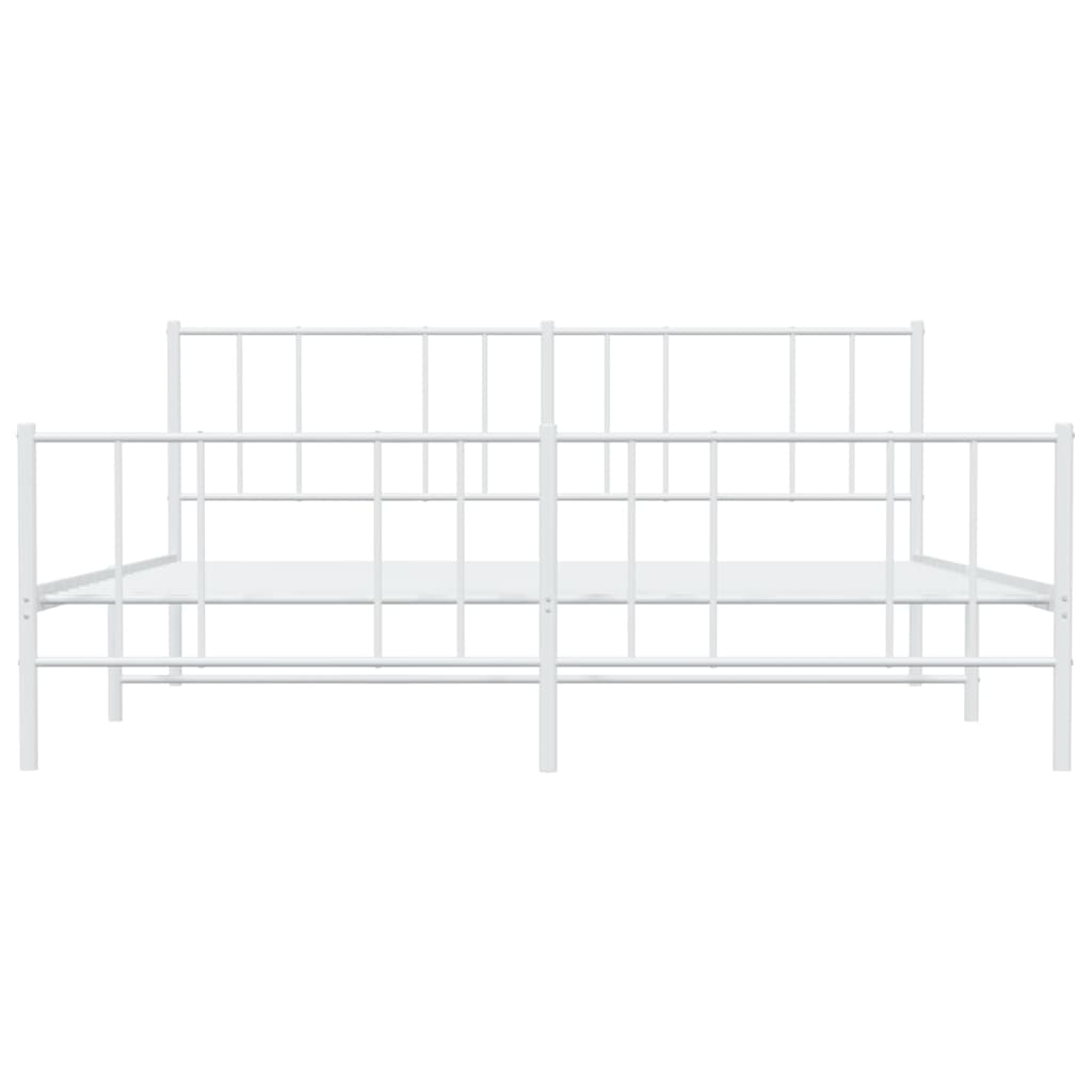 Metal Bed Frame with Headboard and Footboard White 183x203 cm King Size