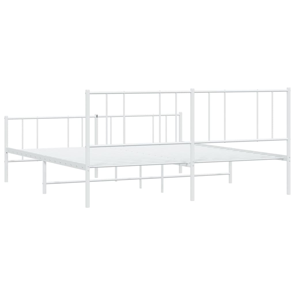 Metal Bed Frame with Headboard and Footboard White 183x203 cm King Size