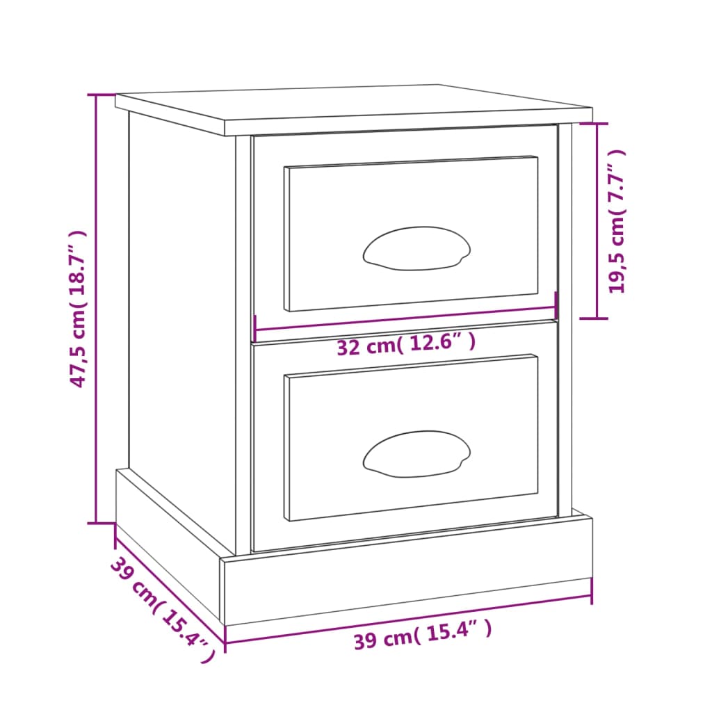 Bedside Cabinet White 39x39x47.5 cm Engineered Wood