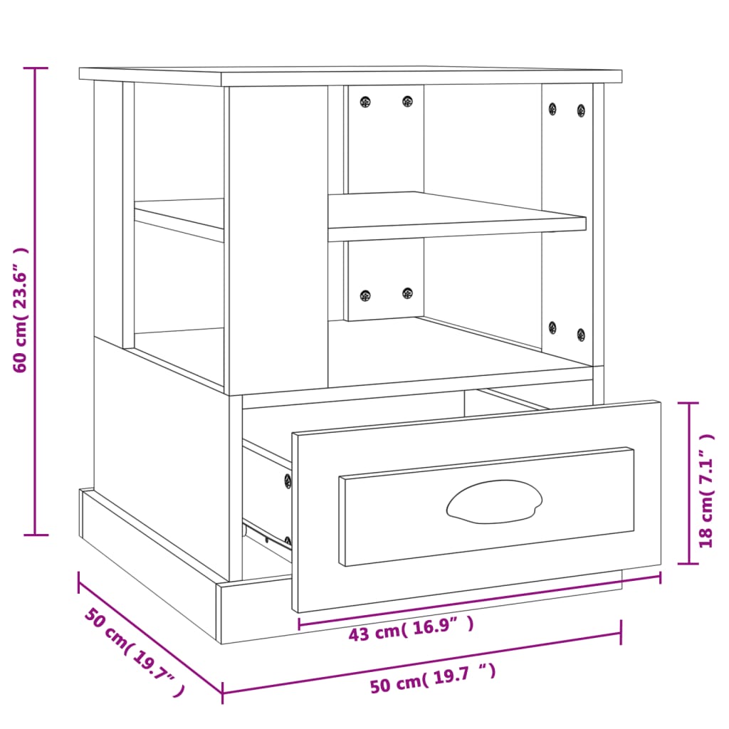 Side Table White 50x50x60 cm Engineered Wood