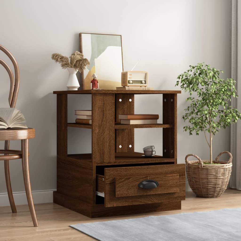 Side Table Brown Oak 50x50x60 cm Engineered Wood