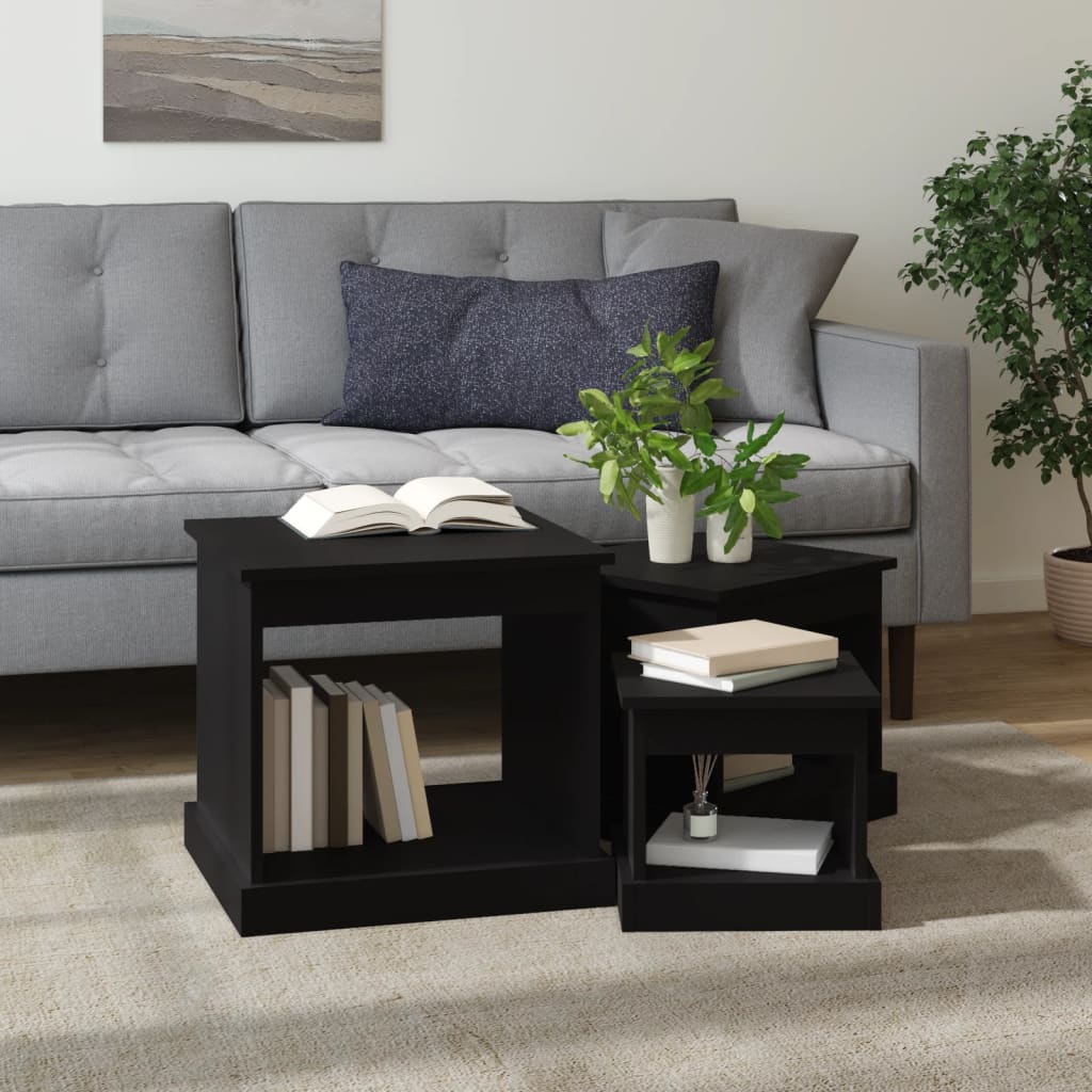 Coffee Tables 3 pcs Black Engineered Wood