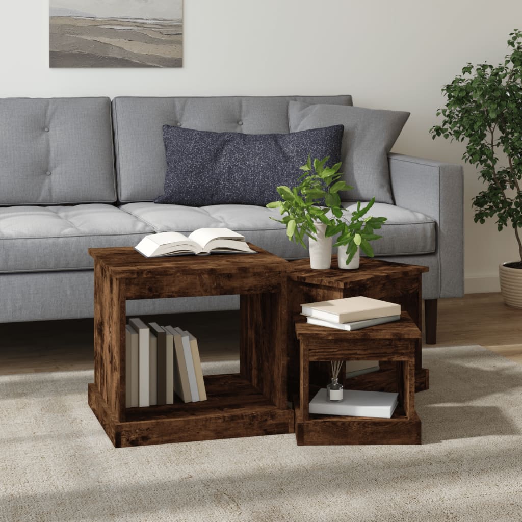 Coffee Tables 3 pcs Smoked Oak Engineered Wood