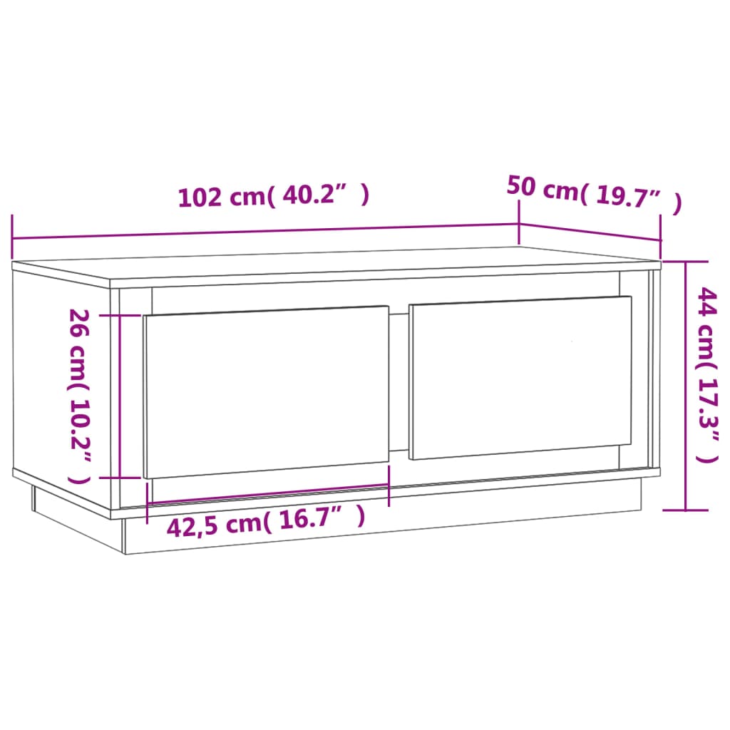 Coffee Table High Gloss White 102x50x44 cm Engineered Wood