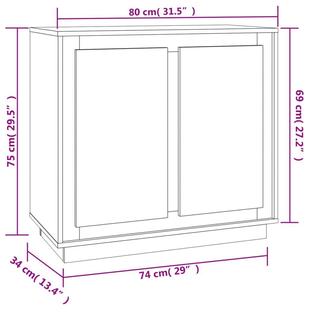 Sideboard High Gloss White 80x34x75 cm Engineered Wood