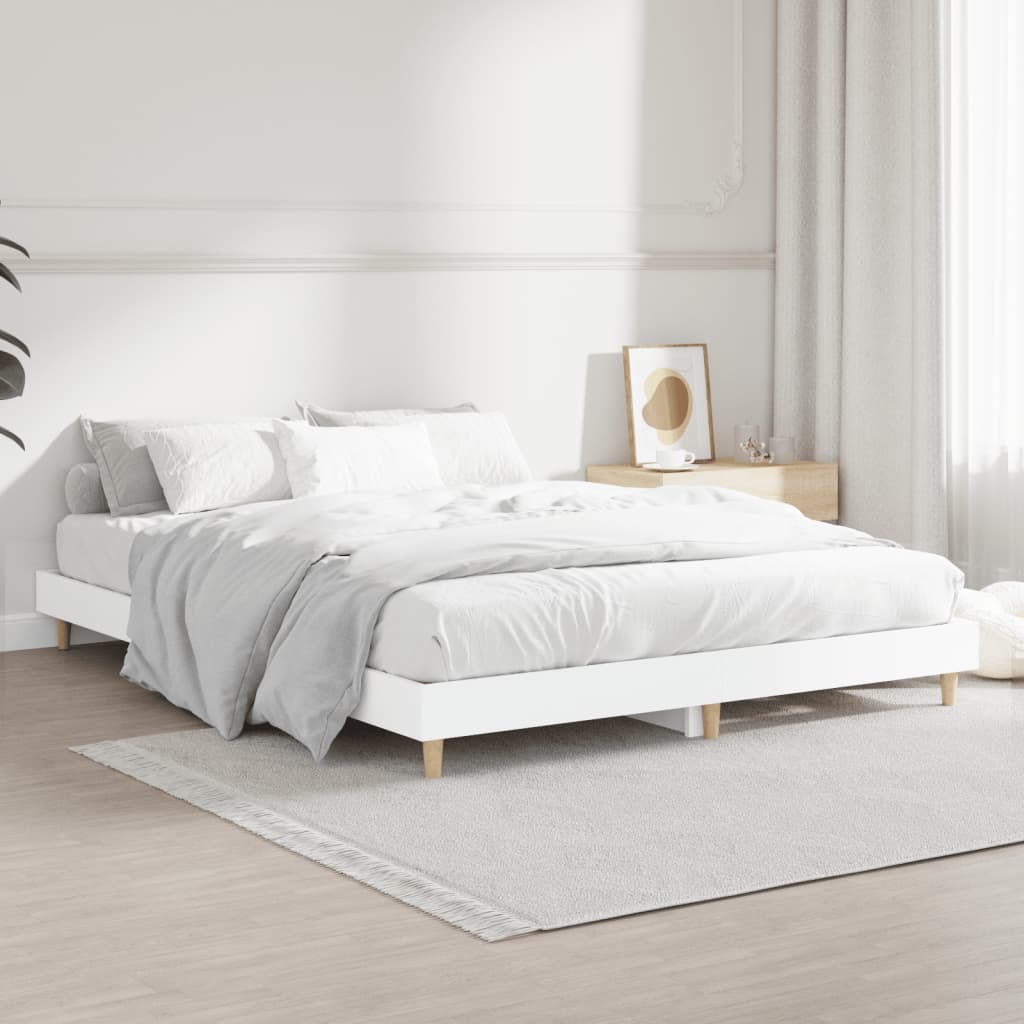 Bed Frame White 137x187 cm Double Size Engineered Wood