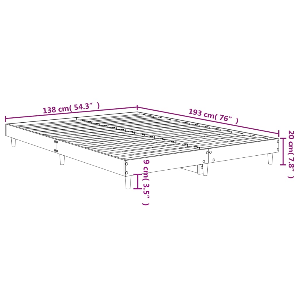 Bed Frame White 137x187 cm Double Size Engineered Wood