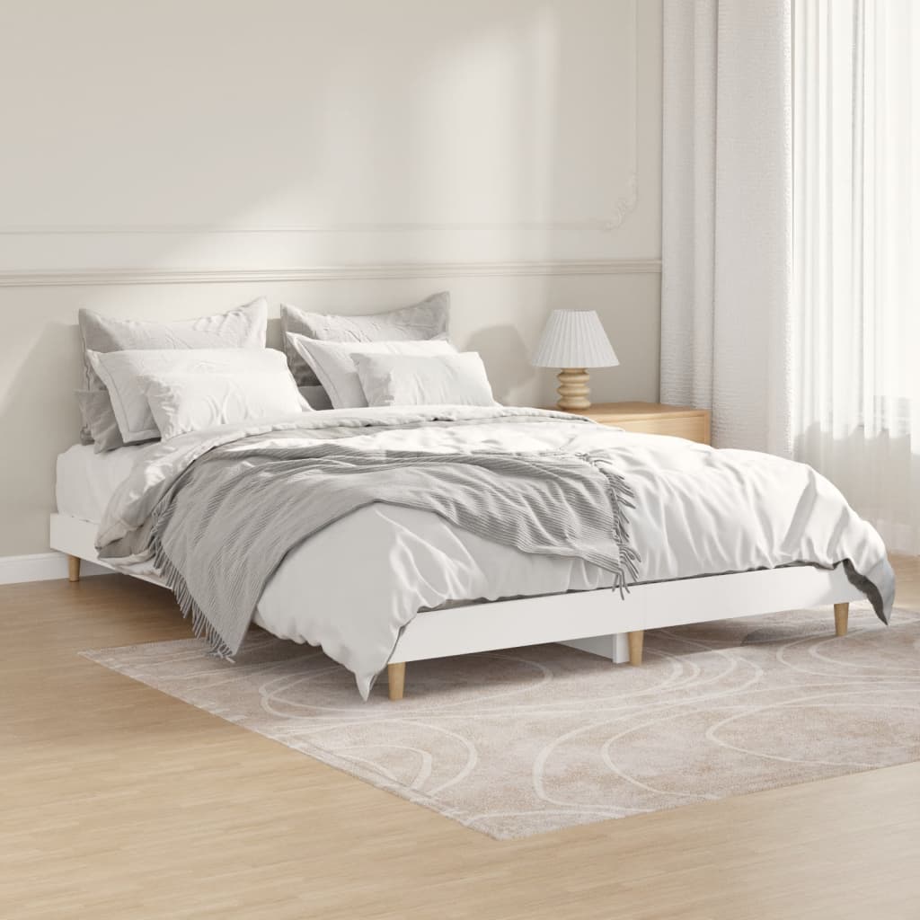 Bed Frame White 137x187 cm Double Size Engineered Wood