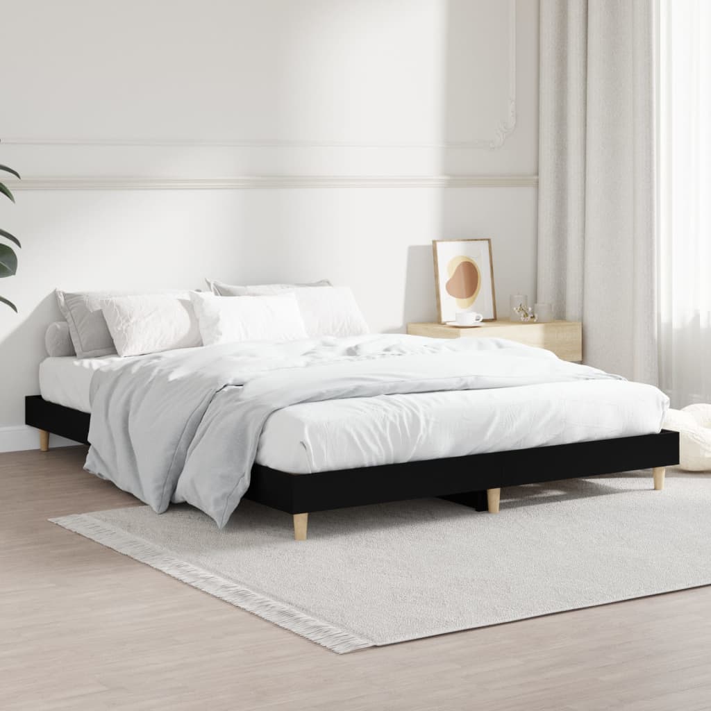 Bed Frame Black 137x187 cm Double Size Engineered Wood