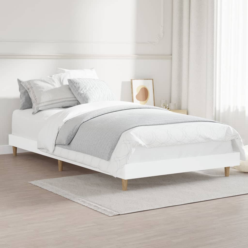 Bed Frame White 92x187 cm Single Size Engineered Wood