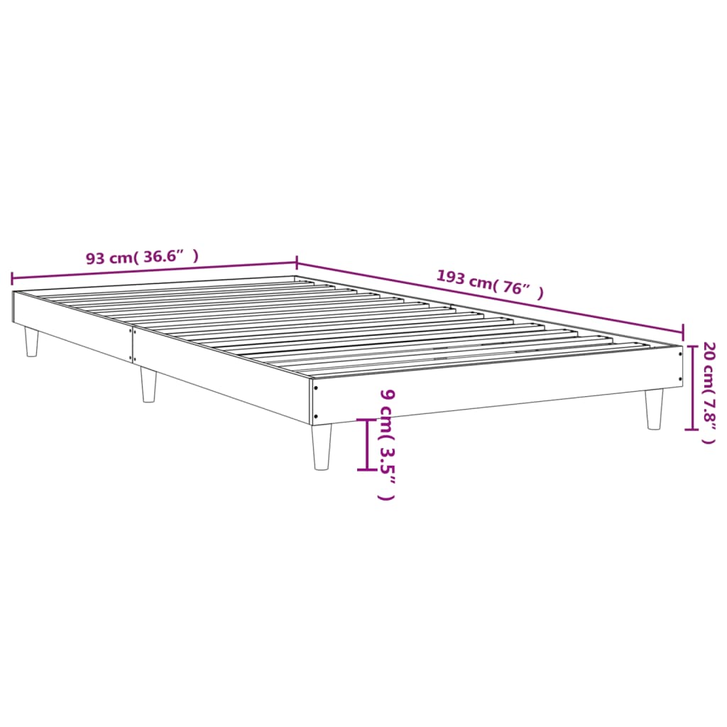 Bed Frame White 92x187 cm Single Size Engineered Wood