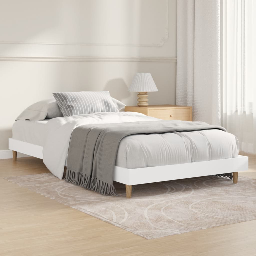 Bed Frame White 92x187 cm Single Size Engineered Wood