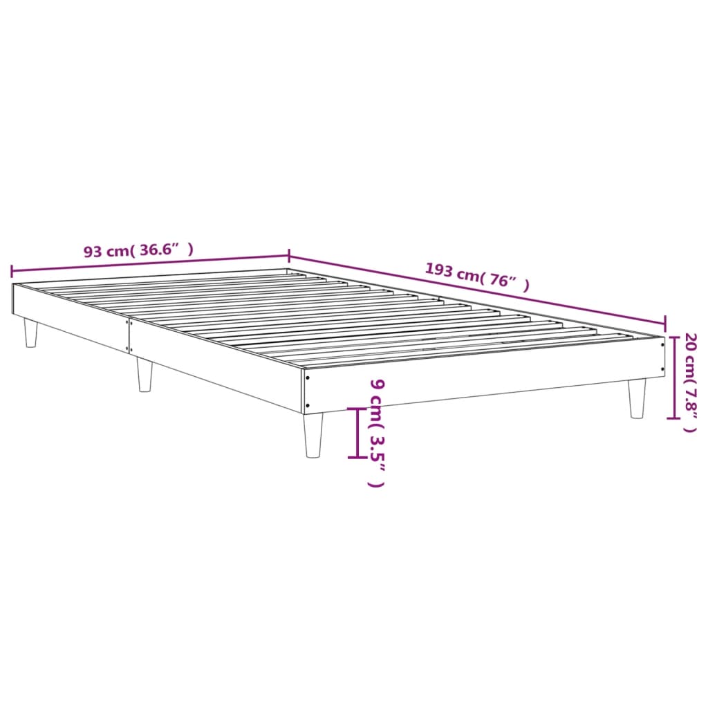 Bed Frame Black 92x187 cm Single Size Engineered Wood