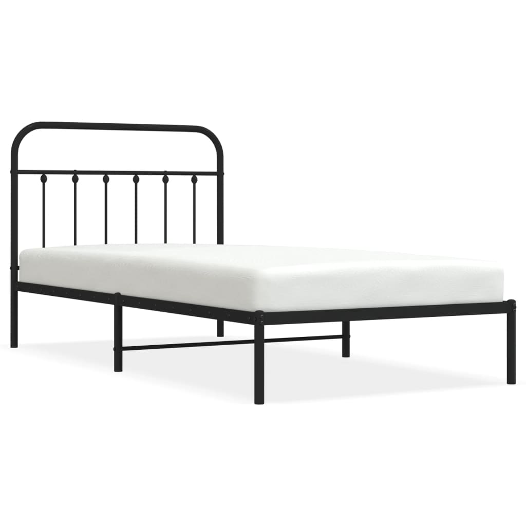 Metal Bed Frame with Headboard Black 106x203 cm King Single Size