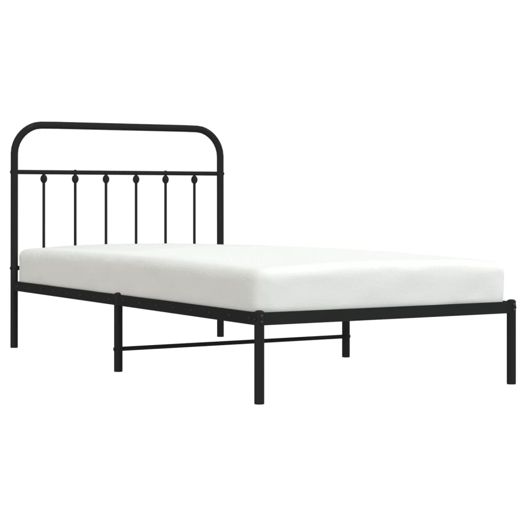 Metal Bed Frame with Headboard Black 106x203 cm King Single Size