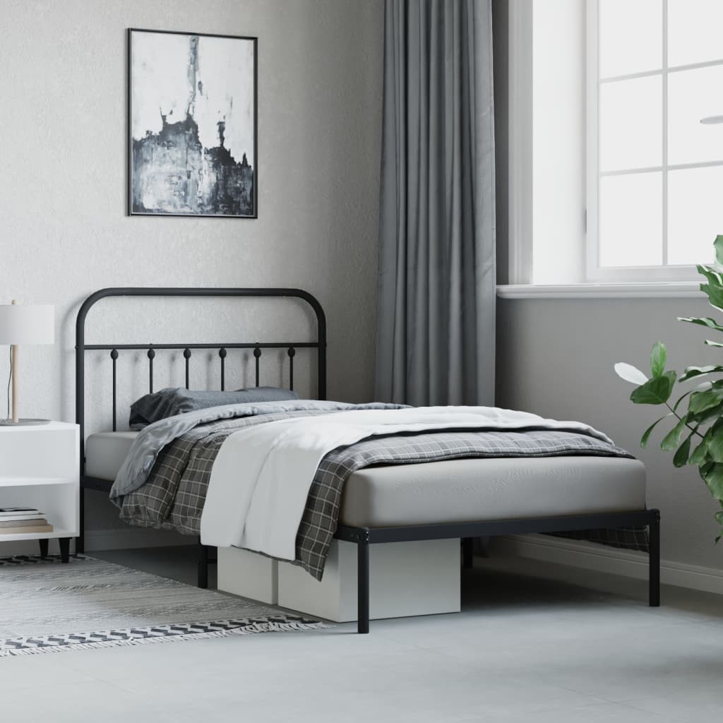 Metal Bed Frame with Headboard Black 106x203 cm King Single Size